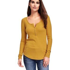Old Navy Long Sleeve Ribbed Knit Henley in Mustard Yellow Women's Large Tall